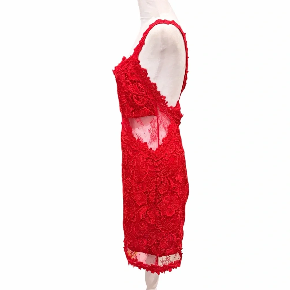 VENUS Red Lace Cutout Bodycon Mini Dress Cocktail Party Size 10 - Picture 3 of 6